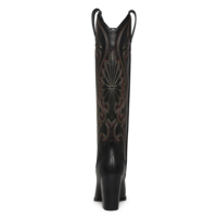 Bottes larges rétro brodées Style occidental Bottes hautes à talons compensés pour femmes Bottes de cowboy à talons hauts Mode PU noir