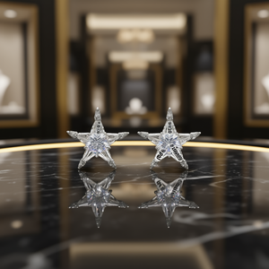 Orecchini a Perno Stella in Argento 925 Placcato Oro Bianco con Cristalli e Strass, Lussuosi per Uso Quotidiano Femminile - Product Image 2