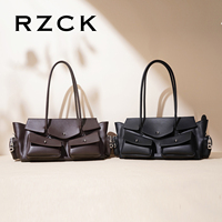 Tas Tote Kulit Asli Korea Berkualitas Tinggi RZCK dengan Estetika Hitam, Dilengkapi Kantong dan Resleting, Tas Selempang Mewah dan Langka untuk Wanita