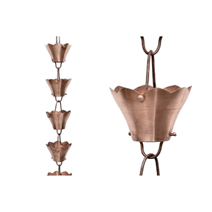 Chaîne de pluie décorative en cuivre motif lotus pour gouttière de jardin, évacuation des eaux de pluie extérieures, cascade suspendue - Product Image 1
