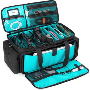 Custom Cable File Gig Bag with Detachable Padded Bottom Dividers, DJ Wire Bag for 14'' Laptop