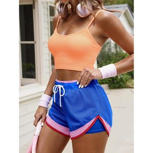 Fisoew Pantalones Cortos Deportivos para Mujer 2 en 1, de Malla con Bloques de Color y Abertura Alta, para Correr, Entrenamiento y Yoga, con Bolsillo y Cordón Ajustable - Product Image 5