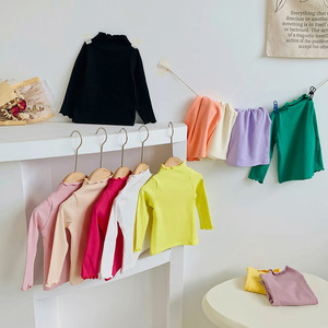 2025 autunno nuova t-Shirt per ragazze tinta unita <span class=keywords><strong>dolcevita</strong></span> arricciante con fondo top stampa Casual tecniche nuove per bambini - Product Image 2