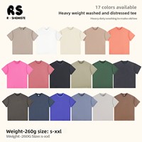 Kaos Pria RS Cross-border Washed-and-Distressed 260G Katun Murni Lengan Pendek Double-Gauze Tebal Longgar Polos