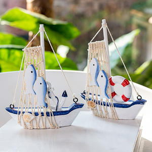 Modèle de <span class=keywords><strong>voilier</strong></span> en bois méditerranéen nautique décoration de table de bureau à domicile pêche filet de coton bateau artisanat ornements objets décoratifs - Product Image 2