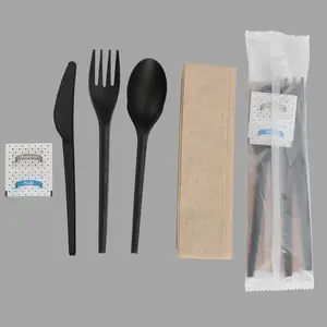 Quanhua SY-001022033-FKSN легкая Компостируемая вилка для ножа CPLA ложка соленый перец и салфетка в био-упаковке или крафт-упаковке