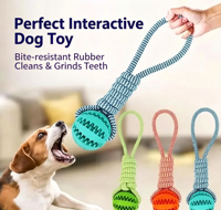 Jouet à tirer en corde de coton avec balle en caoutchouc distributrice de friandises pour grands chiens