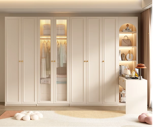 Santopova Minimalist Cream - Tone Wardrobe Set, Including Display Shelves & <b>Dressing</b> <b>Table</b>, Home Furniture - Product Image 1