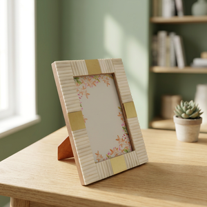 Cadre photo géométrique Chevron gris crème de luxe fait main avec incrustation d'os, artisanat Hs Husnain, impression numérique couleur durable - Product Image 2