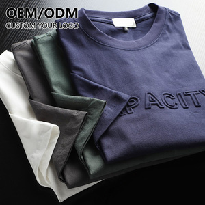 T-shirts en coton unisexes en gros, logo personnalisé en relief 3D imprimé, t-shirts pour hommes grandes tailles - Product Image 3