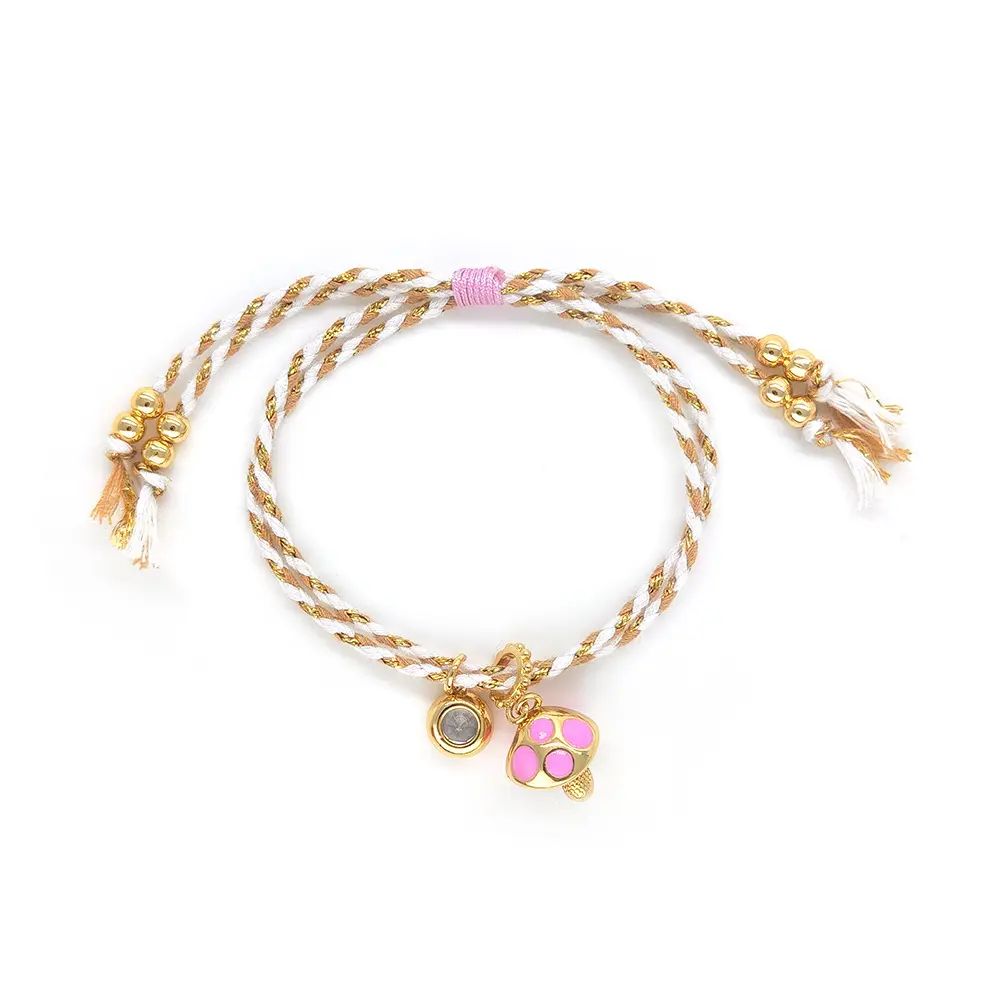 New Arrivals 18k gold plated Bohemian Colored Adjustable Friendship Handmade gold Rope Bracelet with mushroom pendent charms