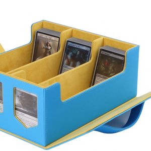 Boîte de rangement pour cartes de jeu en cuir PU bleu à trois compartiments avec fonction résistante à l'eau pour collection de cartes à collectionner - Product Image 4