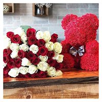 Valentinstag Geschenk 40Cm Rosen Schaum Rot Geschenke Mini Konservierte Valentine Rose Bär Teddybären Künstliche Blumen Mit Box