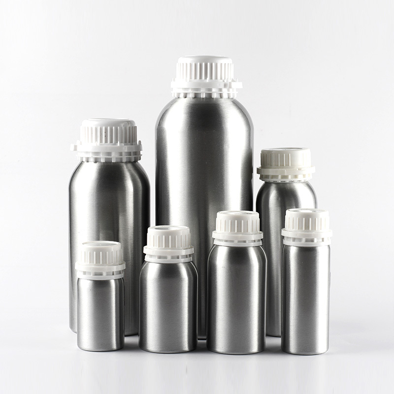 Wholesales empty 50ml 100ml 250ml 500ml 1000ml IL Aluminum chemical liquid essential oil bottles with tamper evident lid