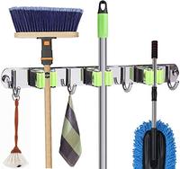 Besen Mop Halter Wand halterung Installation Besen Mop Hanger Organizer Edelstahl 3 Racks 4 Haken für Badezimmer Küche Garten