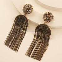 Boucles d'oreilles pendantes à pampilles bicolores en cuivre avec clous en alliage de zinc plaqué or antique et strass noirs brillants pour femme, idéales pour les soirées