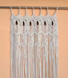 White Bohemian Cotton Macrame Rectangle <b>Door</b> Curtain Handmade Lightweight Wall Hanging Visual <b>Screen</b> for Living Room Bedroom - Product Image 2