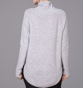 Новая коллекция 2025 Женский Свободный Повседневный трикотаж из чистого 100% кашемира дышащий плотный однотонный узор с изогнутым подолом для осени - Product Image 4