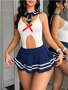 SacKnove Z457 Costume Erotico da Studentessa <span class=keywords><strong>Sexy</strong></span>, Abito Scolastico Aperto per Adulti, Lingerie per Giochi di Ruolo e Cosplay - Product Image 6