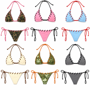 Maillot de bain brodé avec logo personnalisé, ensemble bikini contrasté, maillot de bain deux pièces pour femmes, string triangle, vêtements de plage - Product Image 1