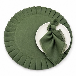 Juego de Manteles Individuales de Lino Francés de Lujo con Servilletas con Flecos para Boda, Servilletas de Lino y Algodón Bordadas con Diseño de Cuadrícula - Product Image 1