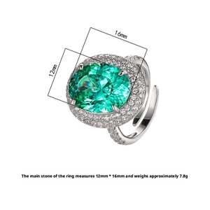 Bijoux de mode écologiques en laiton plaqué or 12*16mm, anneau halo en émail vert Paraiba, zircon vert, style nautique, Toderi L052 - Product Image 6