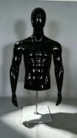 Maniquí de Lujo para Hombre, Parte Superior del Cuerpo, con Brazos Chapados en Oro, Cabeza de Plástico Negro Brillante (PE), Posición Colgante o de Pie para Exhibición de Pelucas