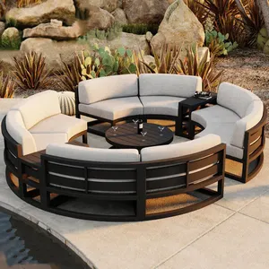 Thiết Kế Độc Đáo Nhôm Đồ Nội Thất Ngoài Trời Vòng Sofa Set Vòng Tròn Cắt Kim Loại Patio Vườn Sofa Bộ Đồ Nội Thất Với Đệm