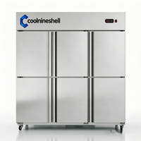 Réfrigérateur vertical en acier inoxydable à 6 portes pour restaurant, hôtel, cuisine commerciale, dégivrage automatique, éclairage LED, 2-8°C