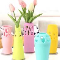 Vente en gros d'usine, pot de fleurs en silicone de qualité alimentaire, écologique, design moderne, anti-goutte, étanche, incassable, ensemble de vases