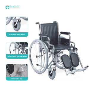 Sedia a Rotelle in Acciaio con Poggiapiedi Elevabile, Ruote Posteriori Solide da 24 Pollici, Pieghevole, Manuale, per Assistenza Domiciliare di Adulti Disabili - Product Image 1