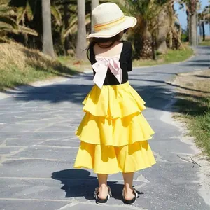 Latest Design 2022 Summer Fashion Kids 2 Piece Layered Skirt And Top Set For Baby Princess