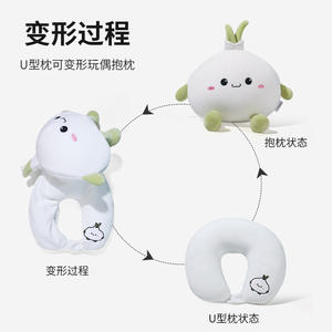 Almohada en forma de U de dibujos animados Zhiwu, 28x28x14cm, almohada de cuello de doble uso para viajes y siestas en la oficina, diseño de calabaza y patata de color sólido - Product Image 3