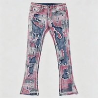 SOONREE Jeans slim évasés pour hommes à motif abstrait, pantalon en denim imprimé texturé pour les marques de streetwear de boutique