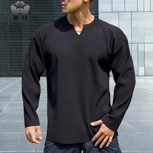 Custom Men's sports and leisure shirt loose large size fashionable versatile sweater outdoor trend V-neck t-shirt