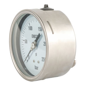 Manomètre de pression de type Bourdon à <span class=keywords><strong>azote</strong></span>, verre de sécurité de 100 mm, 250 bar, EN837-1, type inférieur en acier inoxydable - Product Image 2