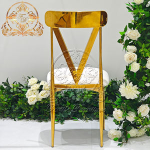 Chaise d'hôtel de mariage rembourrée de luxe européenne populaire trône de salle à manger en métal acier inoxydable jambe d'or - Product Image 2