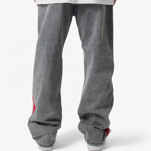 Mode chaude Épissage Surdimensionné Jeans Pantalon Logo Personnalisé Street Wear Vintage Tactique Pantalon Hommes Acide Lavage Bande Denim Pantalon - Product Image 2