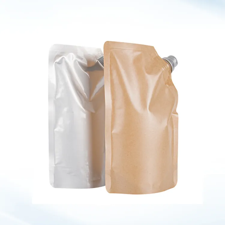 Custom Logo Printing Kraft Paper Plastic Liquid Milk Water Beverage Spout Nozzle Packaging Bags