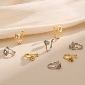 Mode laiton or argent couleur en forme de U Zircon Clip sur <span class=keywords><strong>anneau</strong></span> de nez réglable <span class=keywords><strong>Piercing</strong></span> bijoux géométrique cristal pince-nez - Product Image 2