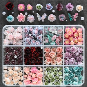12 grilles de décorations pour ongles en forme de fleurs de camélia et de rose 3D, en résine, perles de gelée, <span class=keywords><strong>strass</strong></span> de luxe, pour <span class=keywords><strong>manucure</strong></span> bonbon - Product Image 2