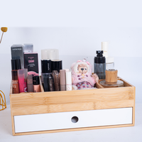 Organisateur de bureau en bambou avec tiroir coulissant, boîte de rangement à 8 compartiments pour cosmétiques, stylos et petits gadgets, idéal pour la maison, le bureau ou la coiffeuse