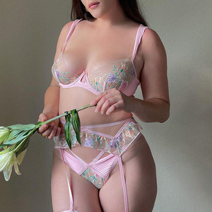 Lingerie Sexy Taglie Forti con Fiocco in Pizzo Rosa Ricamato, Intimo Femminile di Alta Qualità, Dropshipping Intimo Sexy Donna Matura <span class=keywords><strong>XL</strong></span> - Product Image 4