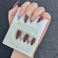 Faux Ongles Réutilisables en Gros, Forme Ovale Moyenne, Marron à Pois Transparents, Mignons pour Filles, Usage Quotidien, Fournitures de Salon