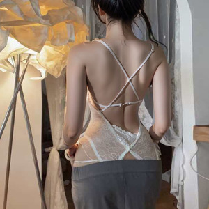 Sexy See Through <b>Lace</b> Bodysuit With Hollow Out Design Women Sleepwear <b>White</b> Black Color Sleeveless Soft Fabric 8022 - Product Image 3