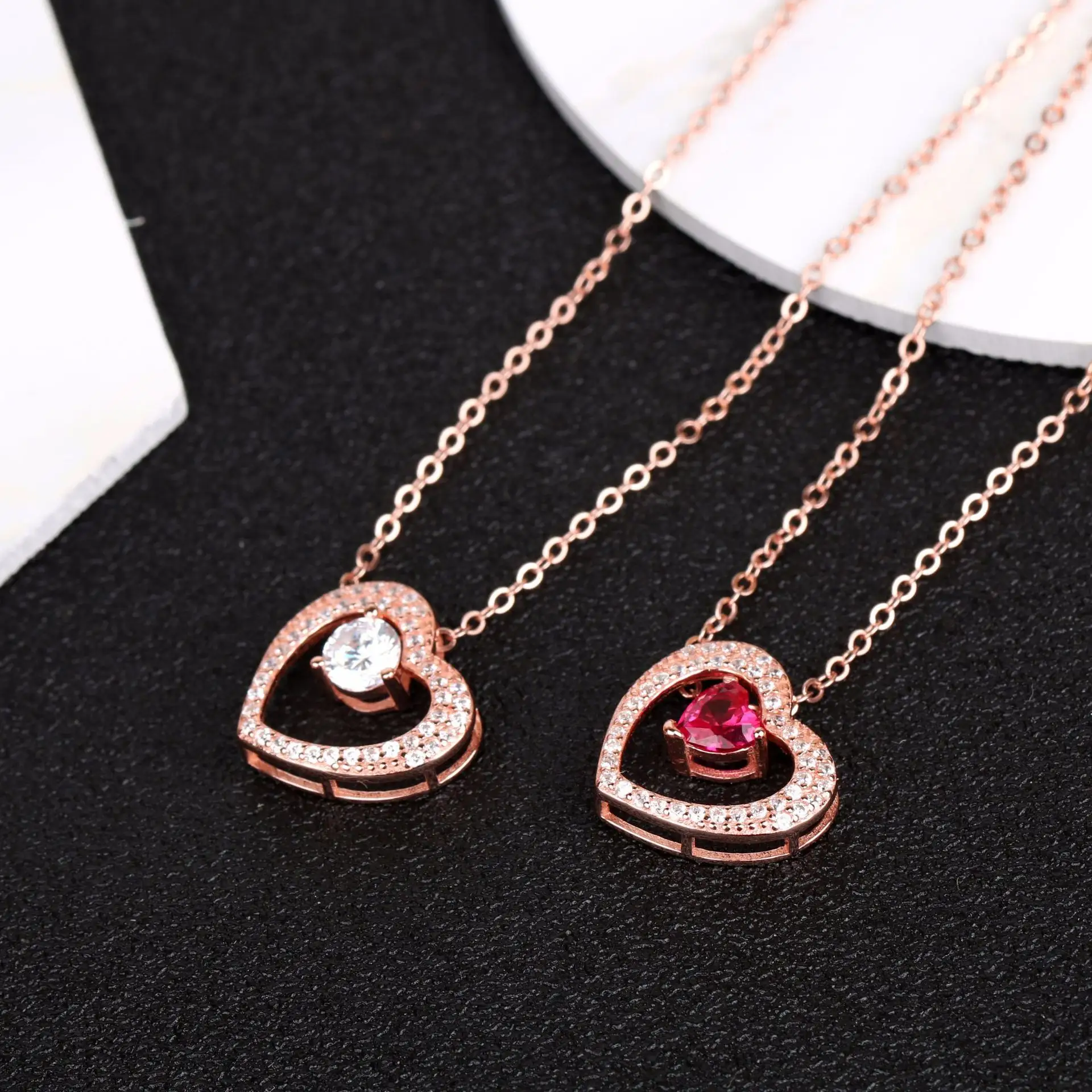 Valentines Gift 925 Silver Crystal Zircon Heart Pendant Women Necklace JEWELRY 