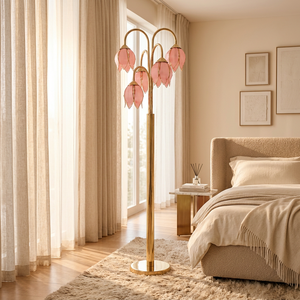 Lámpara de Pie Tulipán Multiluz Elegante de Nuevo Diseño 2026, 180cm de Altura, Metal Dorado, Pantalla de Cristal Rosa, E26, Lámpara Decorativa para Villa - Product Image 5