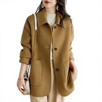 Manteau élégant pour femme, automne-hiver, coupe ample, col rabattu, simple boutonnage, polyester, décontracté, mi-long, avec grandes poches