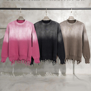 Felpa Vintage con Effetto Acid Wash, Taglio Corto, Sfumata e Invecchiata per Uomo, Maglione Lavorato a Maglia con Effetto Consumato - Product Image 2