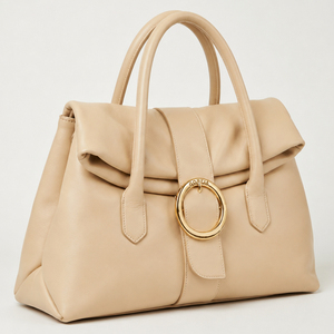 Bolso de Mano Gorfia Clásico Minimalista de Cuero Genuino Suave con Asa Plegable, Hebilla Circular de Metal, Elegante Bolso para el Trabajo, Multicolor - Product Image 4